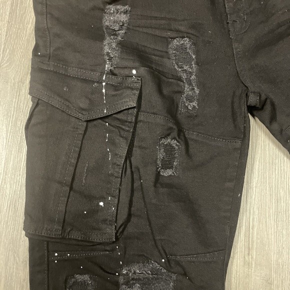 FWRD DENIM BLACK WHITE SPLATTER STRETCH DENIM SLIM FIT SHORTS SIZE 34 NEW - Picture 2 of 4